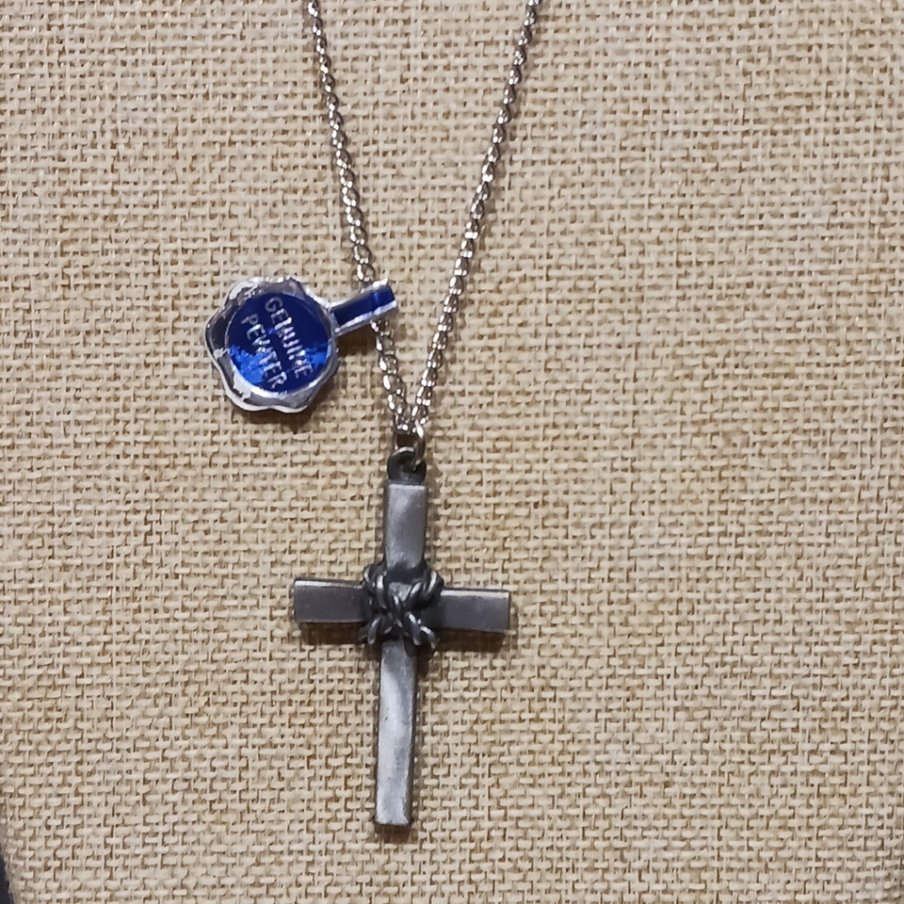 Genuine 18" Pewter Cross Necklace. Religious, Bible
